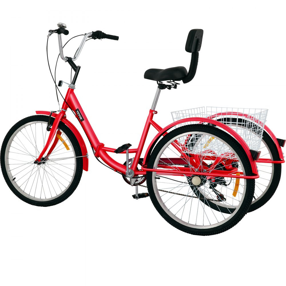 26IN-7S-RED - Foldable 26" Adult Tricycle with 7-Speed Gear & Storage