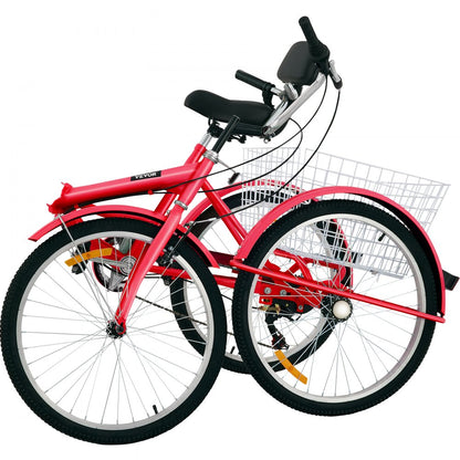 26IN-7S-RED - Foldable 26" Adult Tricycle with 7-Speed Gear & Storage