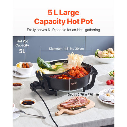 YS-808 - 5L Dual-Flavor Hot Pot for 6-10 People, Non-Stick Cooking