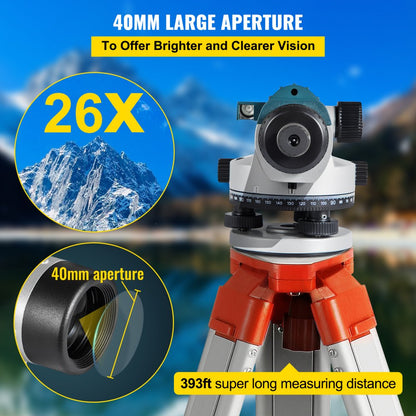 26X OPTICAL LEVEL - VEVOR Self-Leveling Optical Level with 40mm Aperture