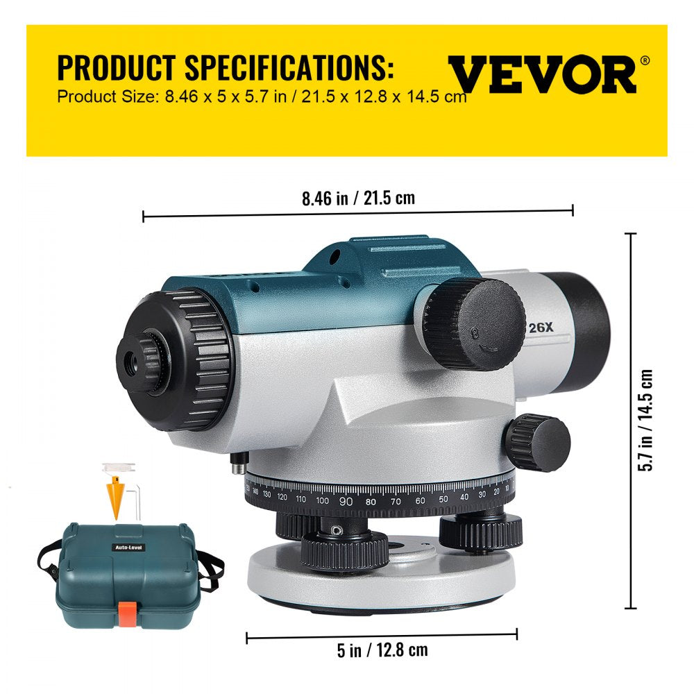 26X OPTICAL LEVEL - VEVOR Self-Leveling Optical Level with 40mm Aperture