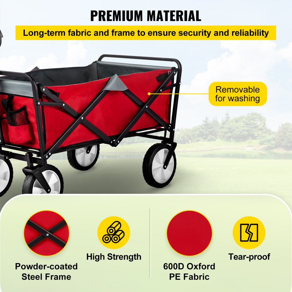 VV-FWC-RG - Heavy-Duty Folding Wagon Cart with 176 lbs Capacity