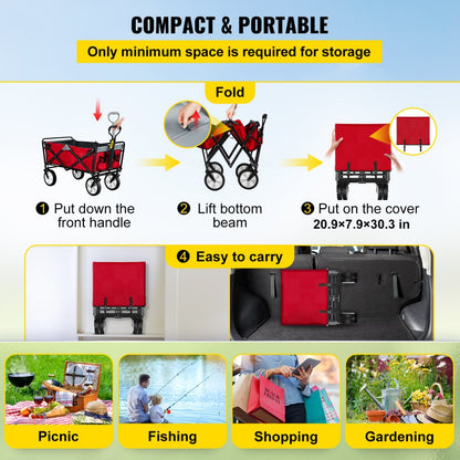 VV-FWC-RG - Heavy-Duty Folding Wagon Cart with 176 lbs Capacity