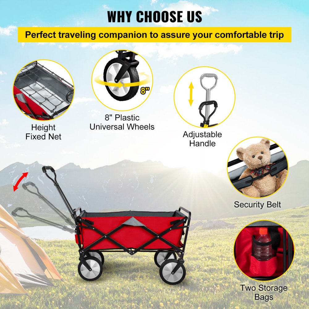 VV-FWC-RG - Heavy-Duty Folding Wagon Cart with 176 lbs Capacity