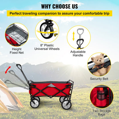 VV-FWC-RG - Heavy-Duty Folding Wagon Cart with 176 lbs Capacity