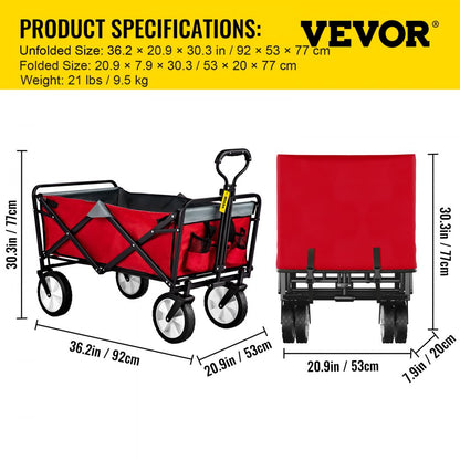 VV-FWC-RG - Heavy-Duty Folding Wagon Cart with 176 lbs Capacity