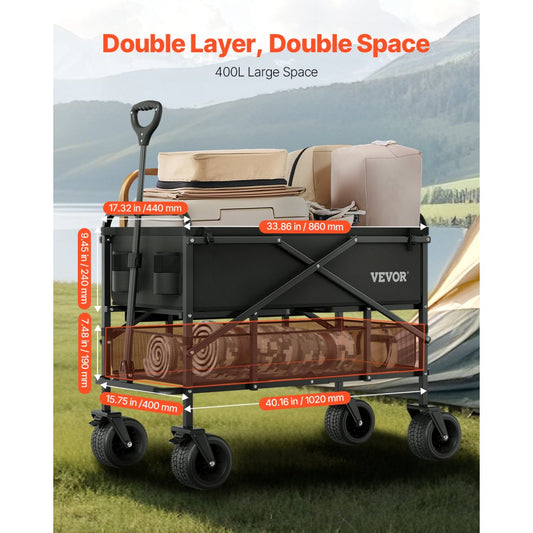 W26 - 450 lbs Heavy Duty Collapsible Garden Cart with 33.86x17.32 in Capacity