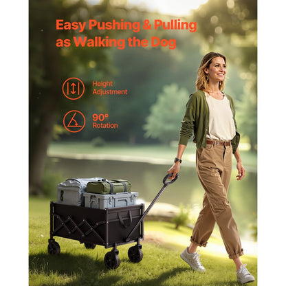W21 - 225lbs Capacity Collapsible Wagon with 360° All-Terrain Wheels
