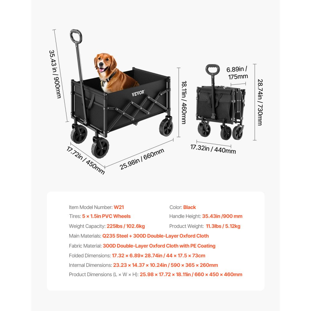 W21 - 225lbs Capacity Collapsible Wagon with 360° All-Terrain Wheels