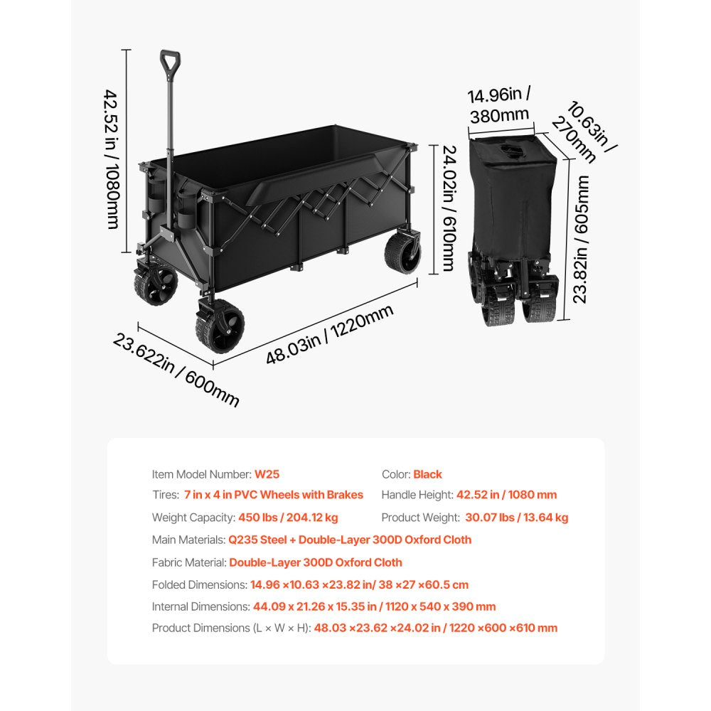 W25 - 450LB Heavy Duty Foldable Cart with 300L Capacity