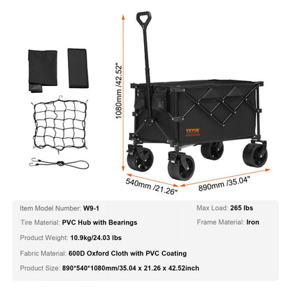 W9-1 - All-Terrain Folding Wagon, 265 lbs Capacity, Compact Design