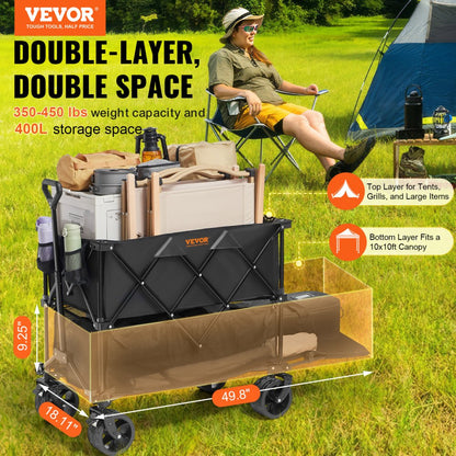 W12 - Heavy-Duty Foldable Double Layer Wagon with Side Pockets