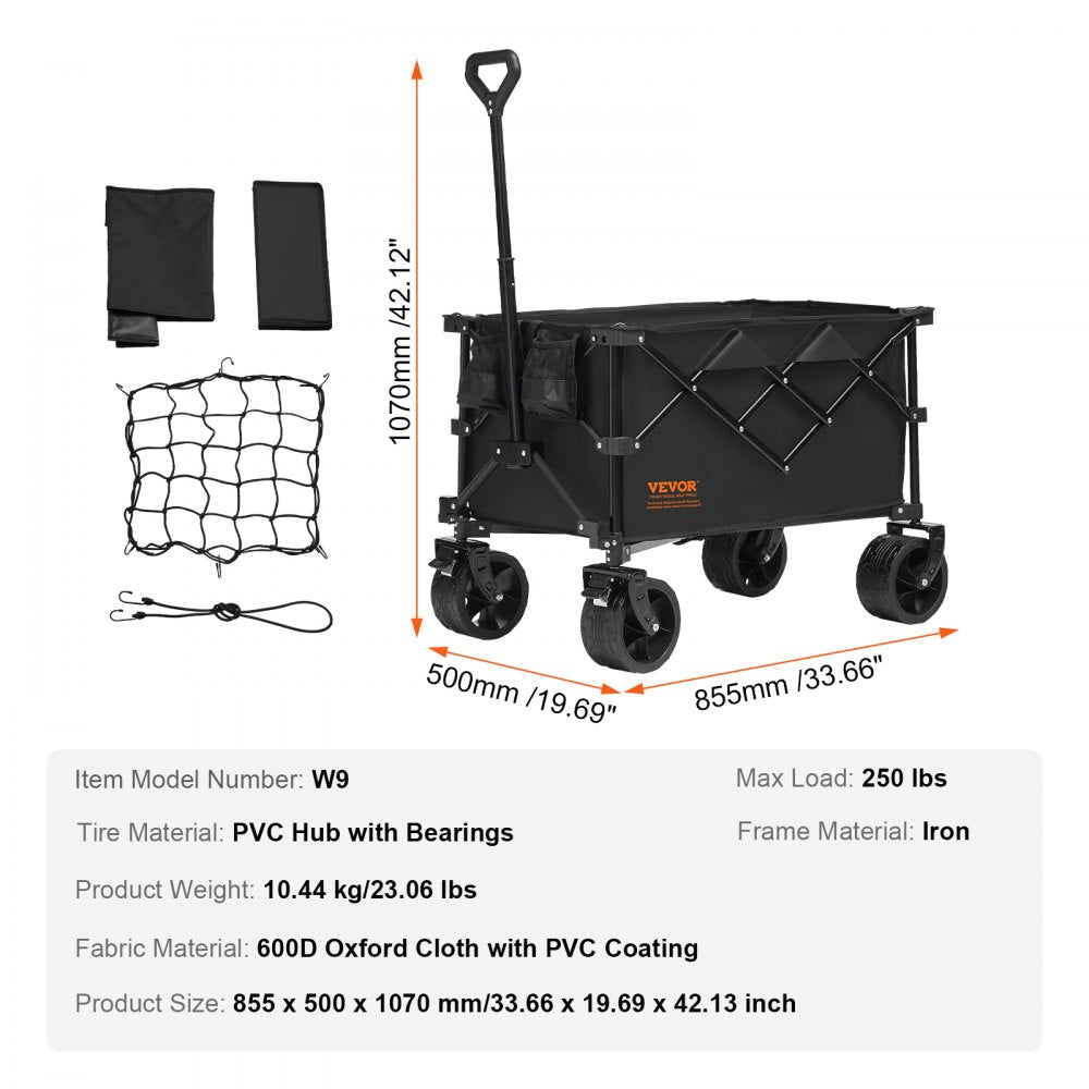 W9 - Durable Collapsible Wagon with Sturdy Wheels, 250 lbs Capacity