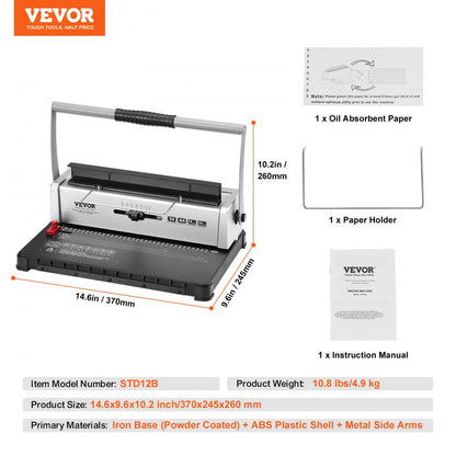 STD12B - Manual Coil Binding Machine for DIY Booklets, 14.6x9.6 inches
