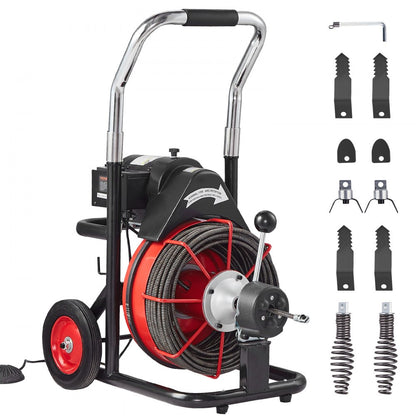 D1000 - 100FT Electric Drain Cleaner with Steel Cable and Transport Wheels