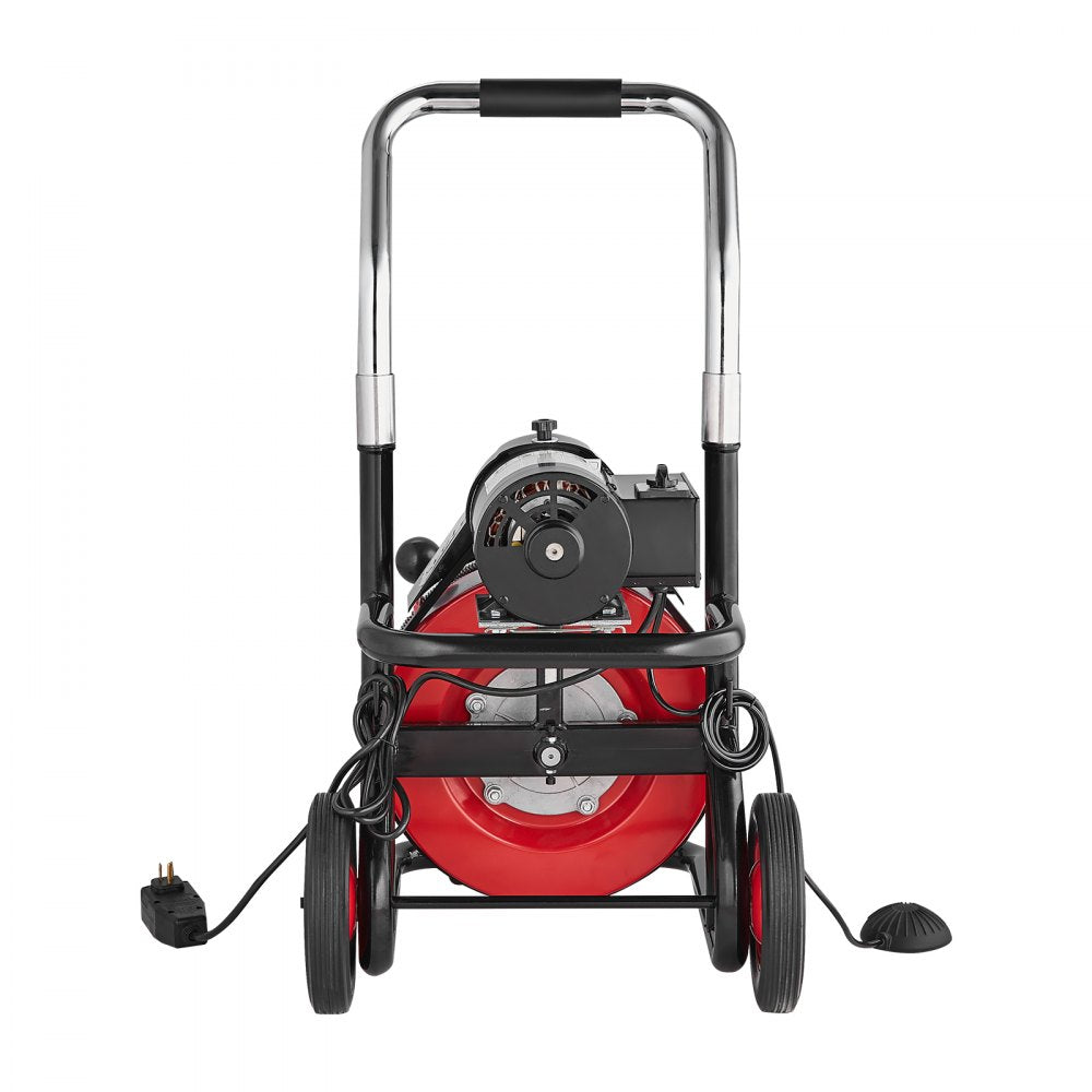 D1000 - 100FT Electric Drain Cleaner with Steel Cable and Transport Wheels