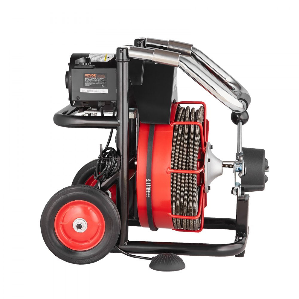 D1000 - 100FT Electric Drain Cleaner with Steel Cable and Transport Wheels