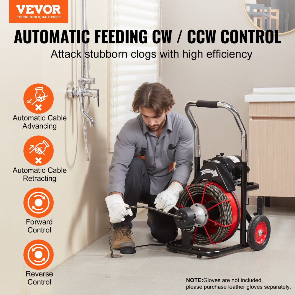 D1000 - 100FT Steel Drain Cleaner with 8 Cutters for Tough Clogs