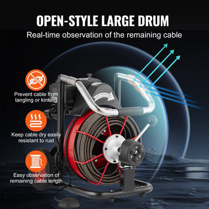 D1000 - 100FT Steel Drain Cleaner with 8 Cutters for Tough Clogs