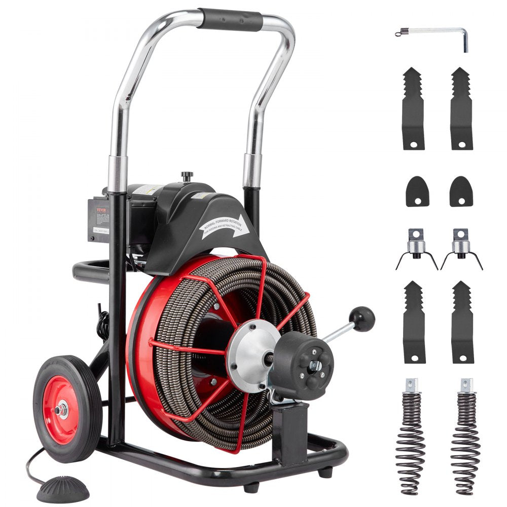D1000 - 100FT Steel Drain Cleaner with 8 Cutters for Tough Clogs