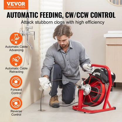 D1000 - 50FT Electric Drain Cleaner with Ergonomic Handle and 4 Cutters