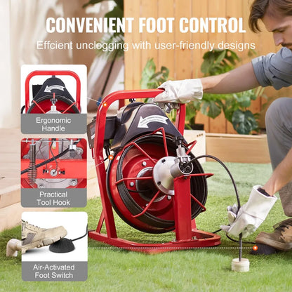 D1000 - 50FT Electric Drain Cleaner with Ergonomic Handle and 4 Cutters