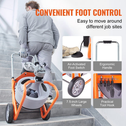 RC-9001H-2.8*9.5*30M 100FT 3/8IN - Electric Drain Cleaner with 100FT Steel Cable