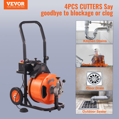 010879328273 - VEVOR 100 FT Drain Cleaner for Tough Clogs & Blockages