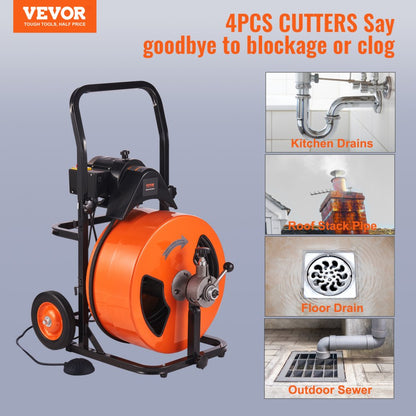 010309633024 - 100FT Drain Cleaning Machine for Hassle-Free Plumbing Tasks