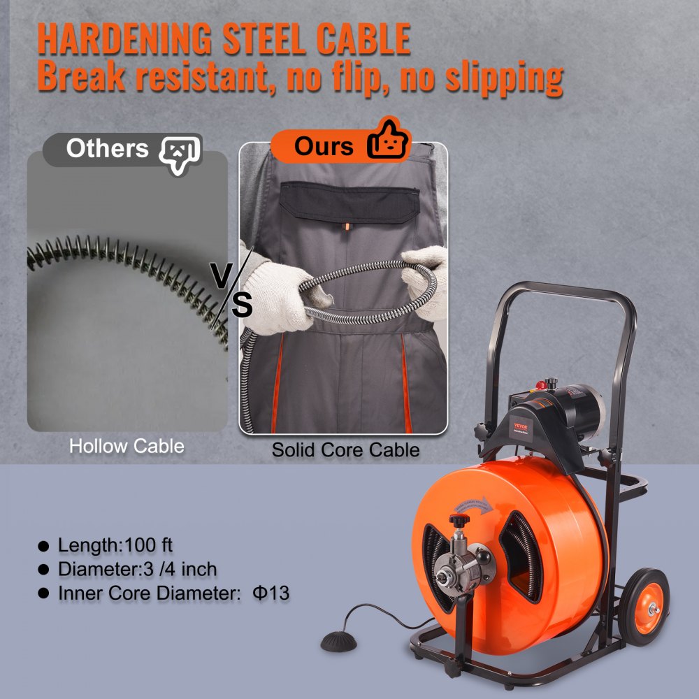 010309633024 - 100FT Drain Cleaning Machine for Hassle-Free Plumbing Tasks