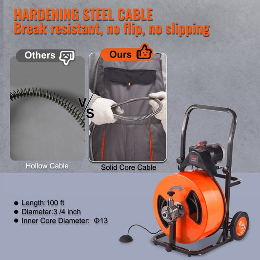 010309633024 - 100FT Drain Cleaning Machine for Hassle-Free Plumbing Tasks