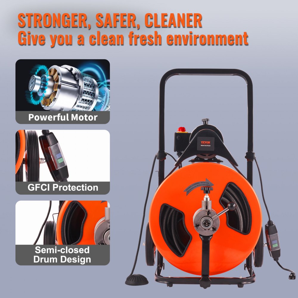 010309633024 - 100FT Drain Cleaning Machine for Hassle-Free Plumbing Tasks