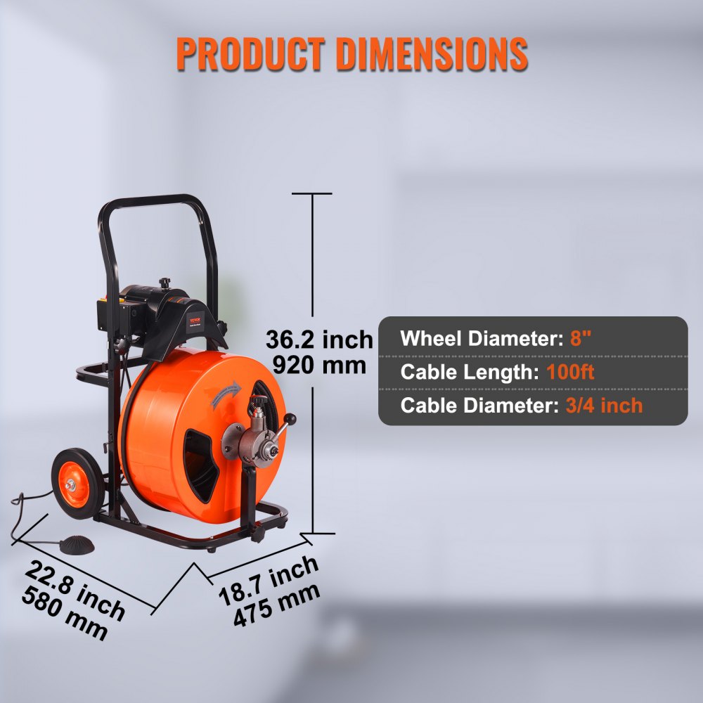 010309633024 - 100FT Drain Cleaning Machine for Hassle-Free Plumbing Tasks