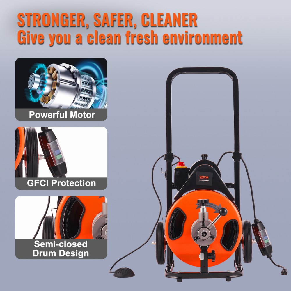 010620739238 - VEVOR 100ft Drain Cleaning Machine, 1800 RPM Power