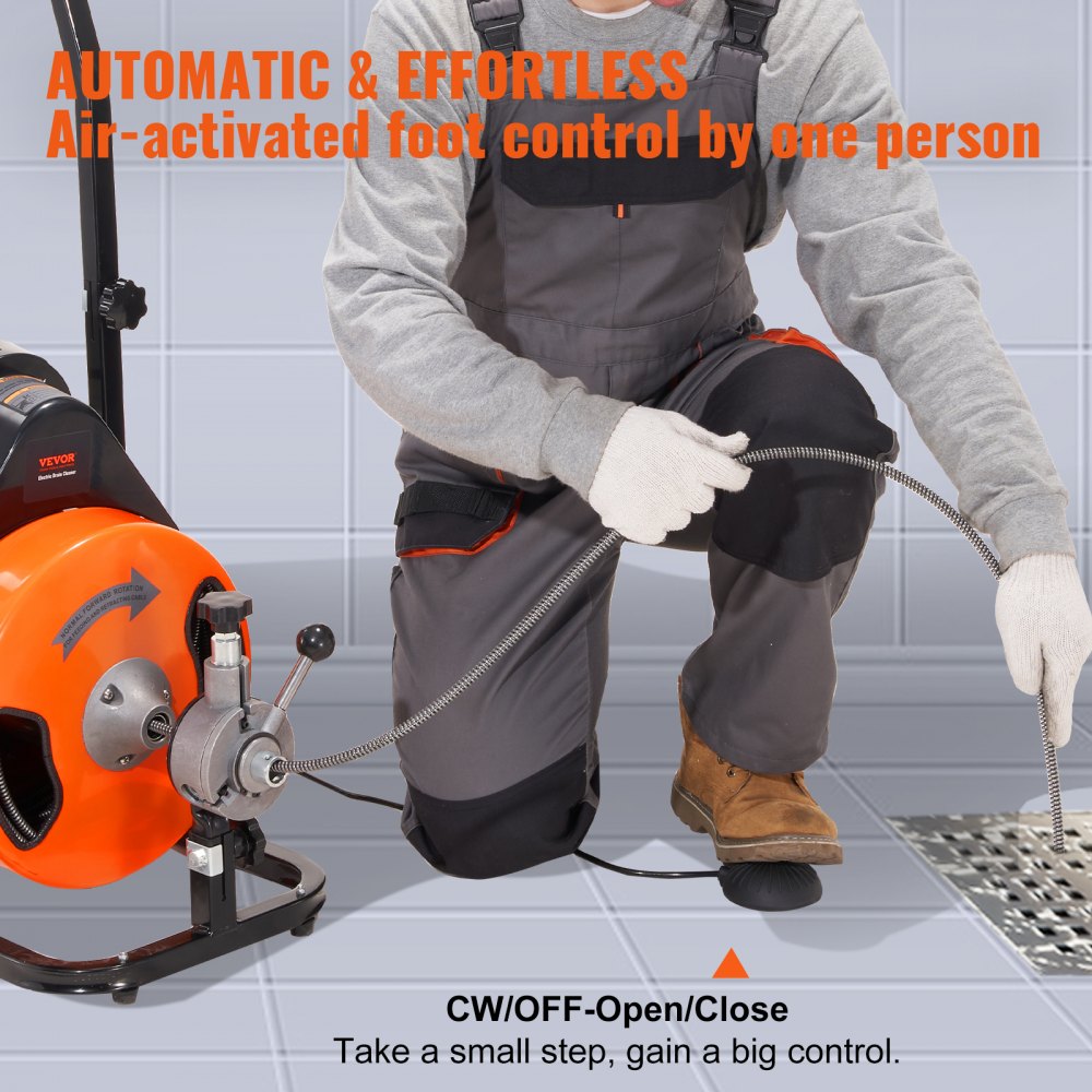 010273260440 - 75FT VEVOR Drain Cleaning Machine with Auto-Feed and 4 Cutters