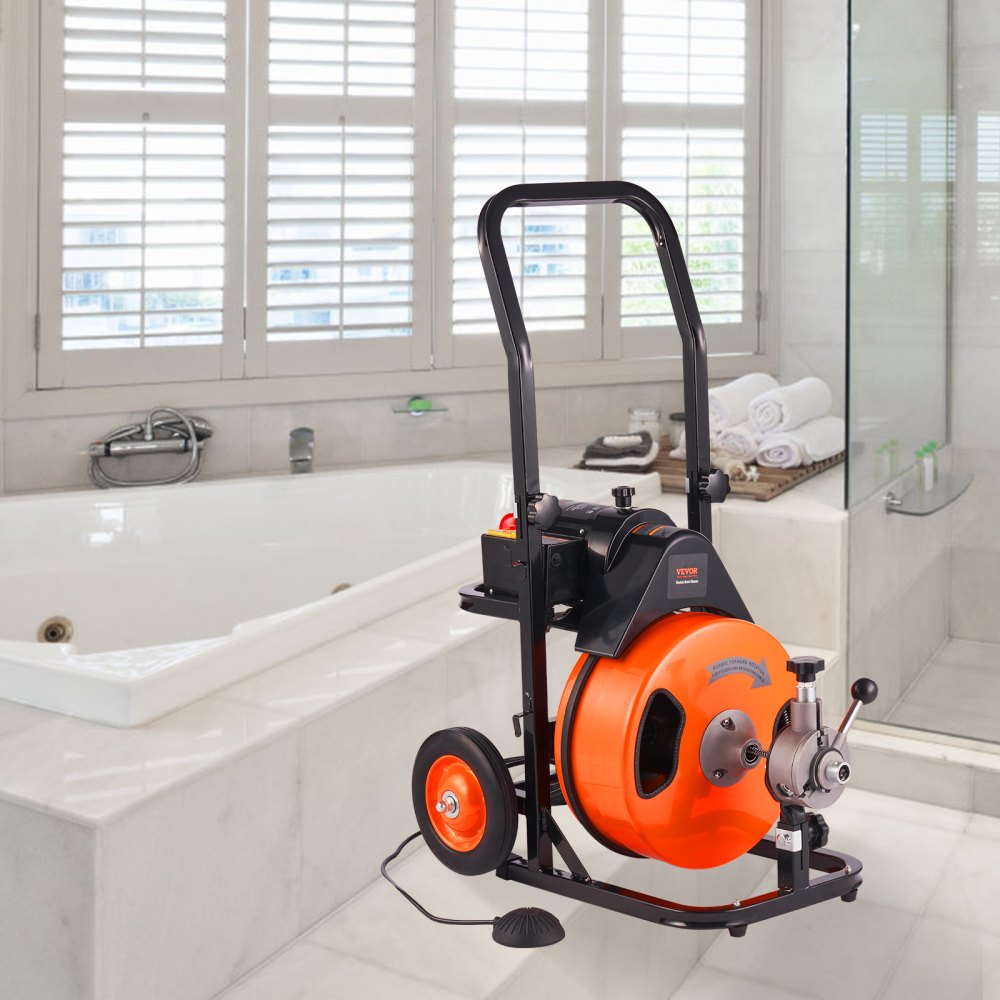 010273260440 - 75FT VEVOR Drain Cleaning Machine with Auto-Feed and 4 Cutters