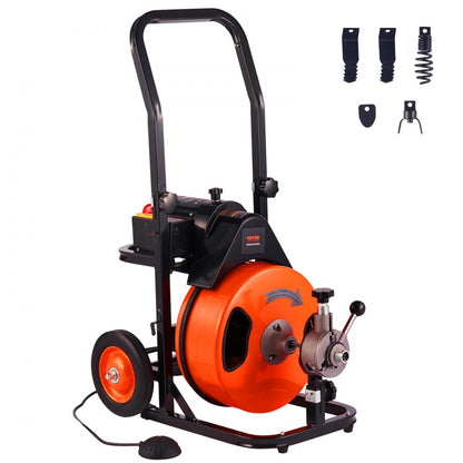 010273260440 - 75FT VEVOR Drain Cleaning Machine with Auto-Feed and 4 Cutters