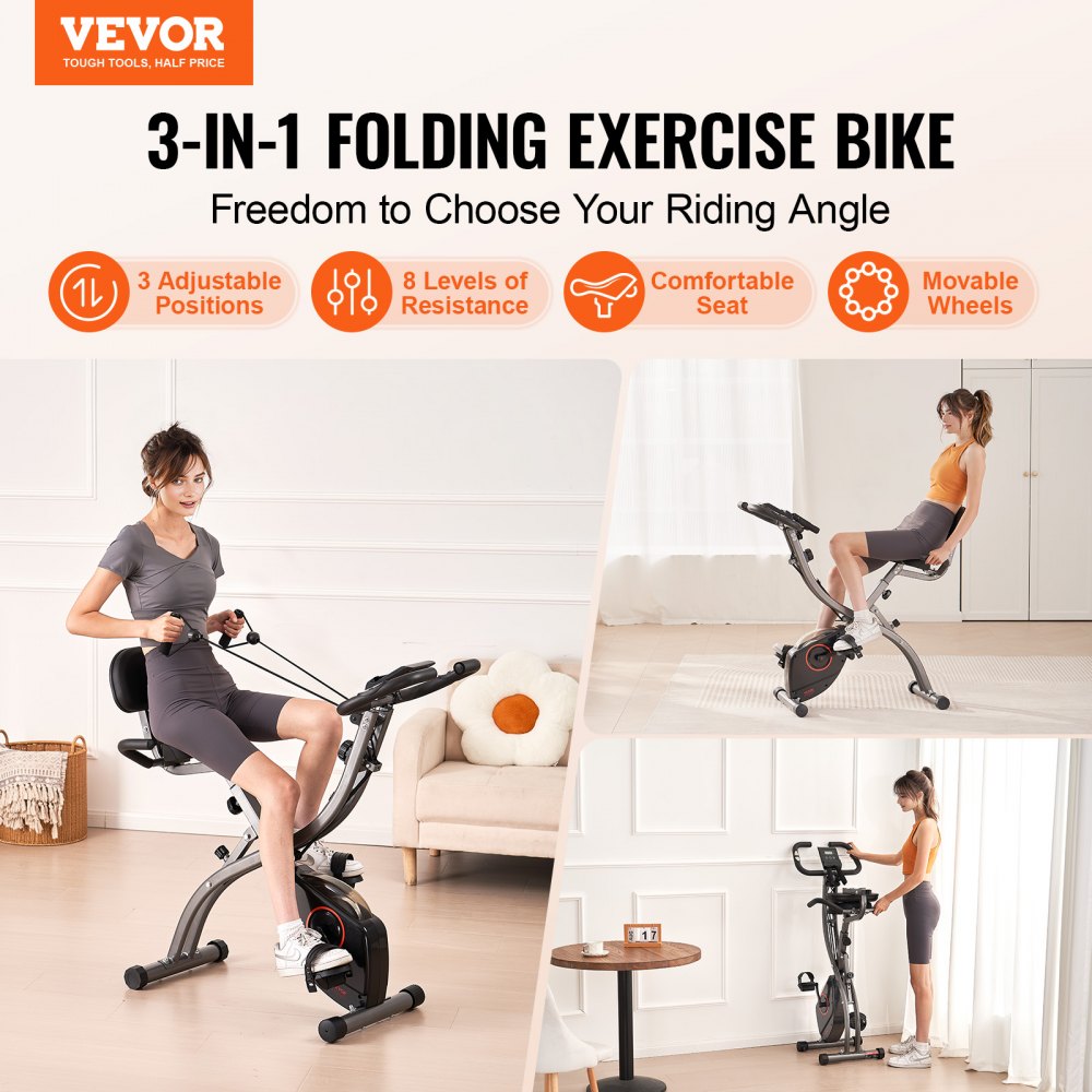 Y-B203 - Adjustable Folding Exercise Bike with Magnetic Resistance & Stability