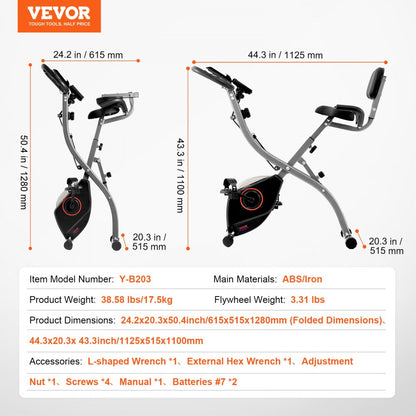 Y-B203 - Adjustable Folding Exercise Bike with Magnetic Resistance & Stability