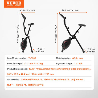 Y-B206 - 3-in-1 Folding Exercise Bike with Adjustable Resistance & Portability