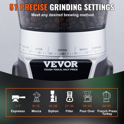 BD-CG001 - 40mm Stainless Steel Burr Coffee Grinder with 51 Settings