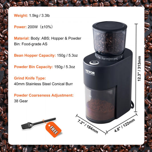 BD-CG011A - 38-Setting VEVOR Coffee Grinder for Drip and Espresso Use
