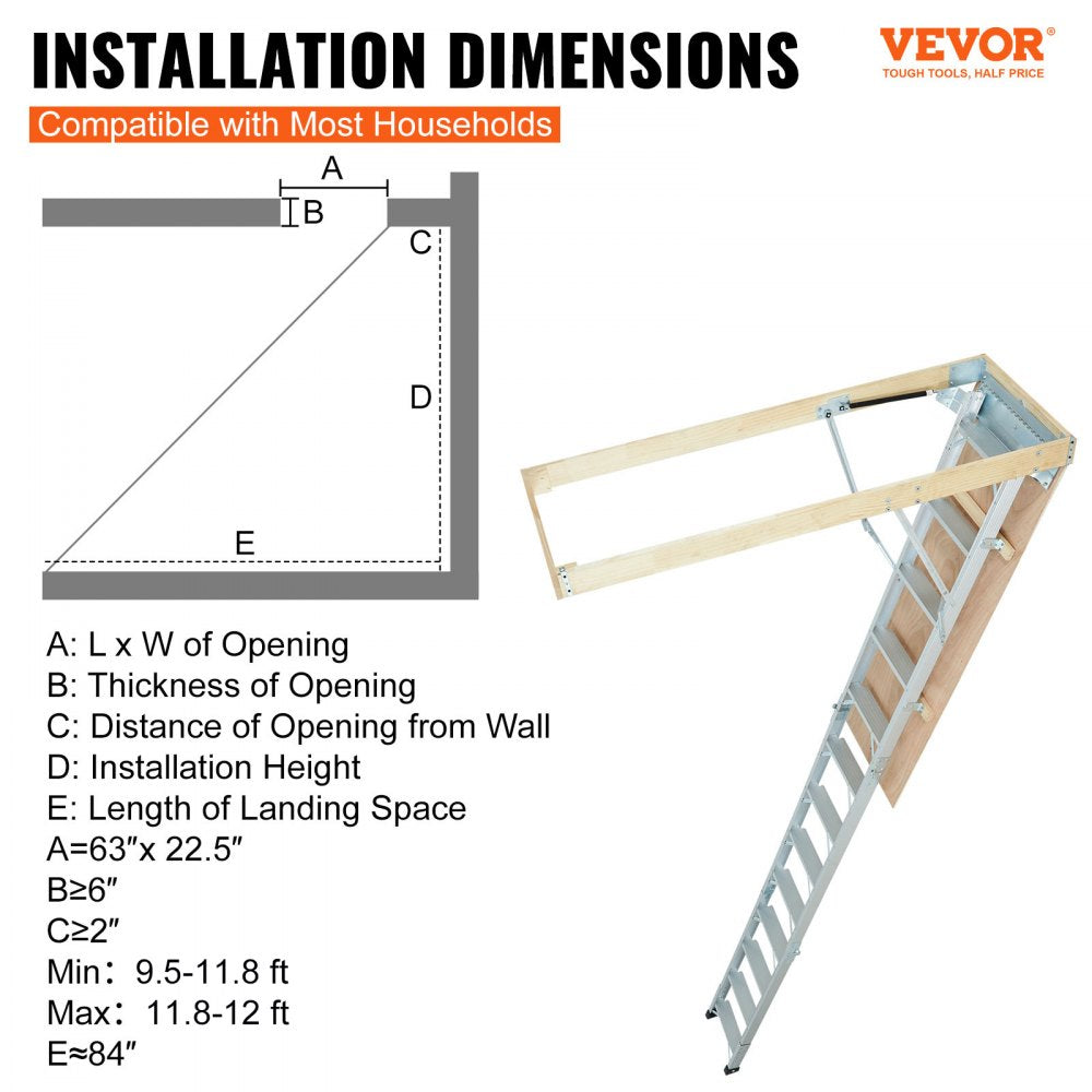 A7 - 22.5"x63" Foldable Attic Ladder, 350lb Capacity & Insulated Door