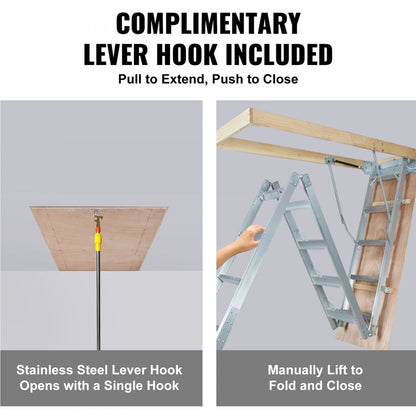 A7 - 22.5"x63" Foldable Attic Ladder, 350lb Capacity & Insulated Door