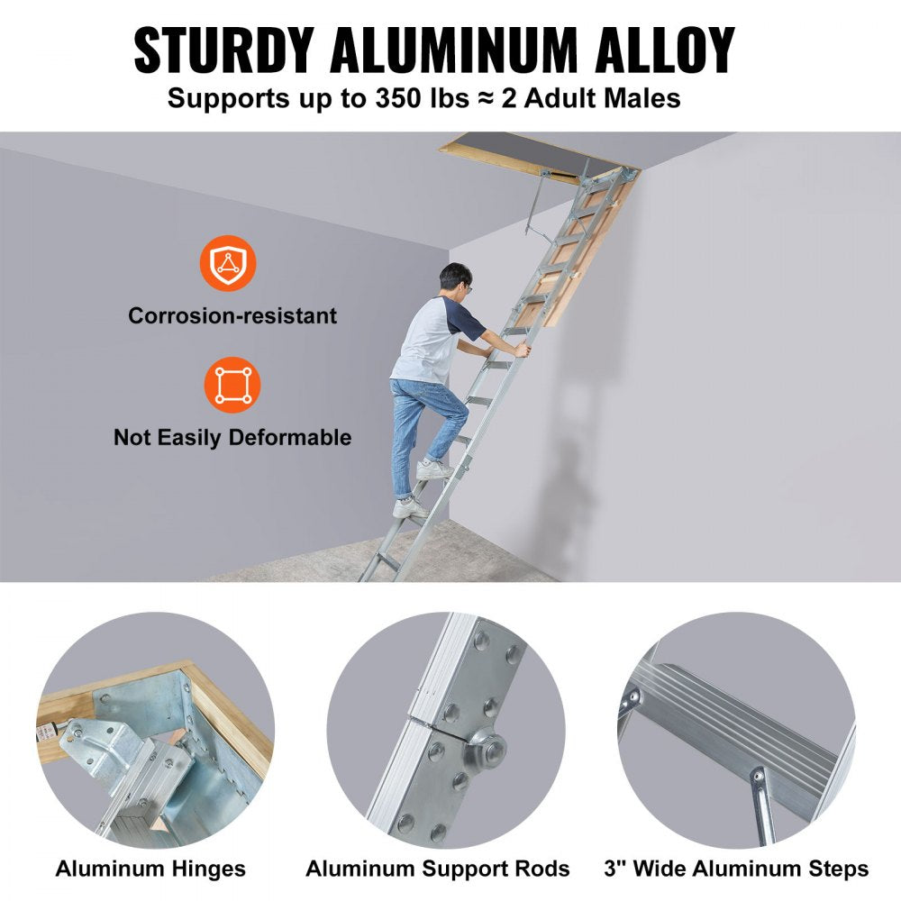 A7 - 22.5"x63" Foldable Attic Ladder, 350lb Capacity & Insulated Door