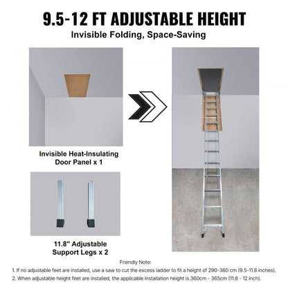A7 - 22.5"x63" Foldable Attic Ladder, 350lb Capacity & Insulated Door