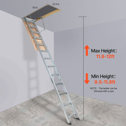 A7 - 22.5"x63" Foldable Attic Ladder, 350lb Capacity & Insulated Door