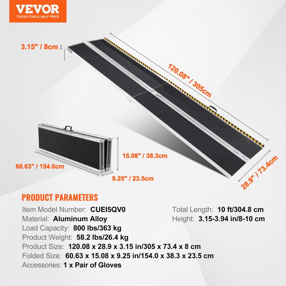 CUEI5QV0 - 10 ft Lightweight Aluminum Wheelchair Ramp, 800 lbs Capacity