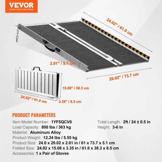 1YF5QCV0 - Lightweight 800 lbs Aluminum Wheelchair Ramp for Easy Access