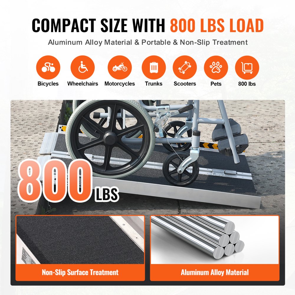 19UQ9FV0 - 3 ft Aluminum Wheelchair Ramp, 800 lbs Capacity, Foldable Design